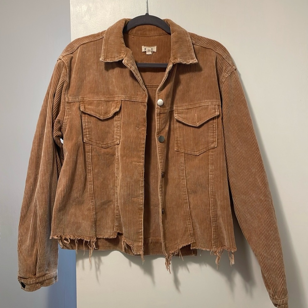 POL Light Brown Frayed Hem Corduroy Jacket